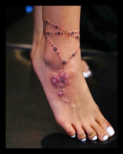 Dainty Ankle And Foot Tattoo Ankle Bracelet Tattoo Foot Tattoos Girls Anklet Tattoos For Women