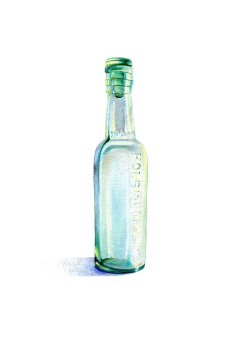 Vintage Glass Bottle Watercolor And Colored Pencil Illustration By