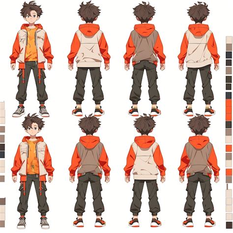 Trendy Anime Boy Character Turnaround Concept Art Sheet Met Het