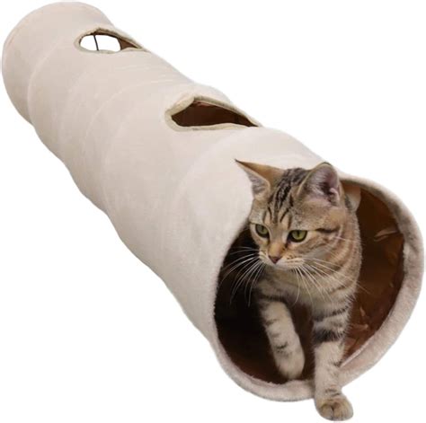 Leerking Cat Pet Tunnel Toy Suede Collapsible Tunnels With 2 Holes And