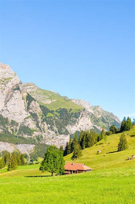 Green Alpine Landscape Near Kandersteg In Switzerland Captured In The