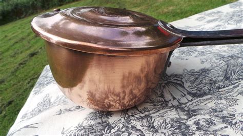 Copper Popcorn Pan Dark Tin Lined Lidded Pan Frying Pan Cast Iron Two