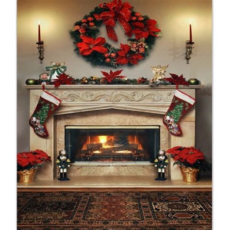 7x5ft Christmas Fireplace Photography Backdrop Vinyl Studio Background