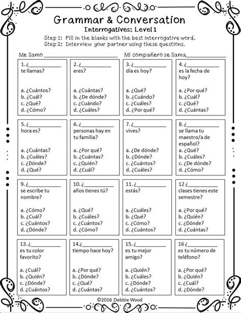 Question Words In Spanish Worksheets