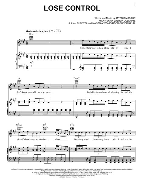 Lose Control By Teddy Swims Sheet Music For Piano Vocal And Guitar