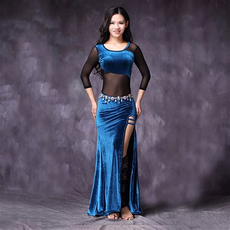 Buy Sexy Belly Dance Dresses For Ladies Red Pink Blue Green Velvet Dress