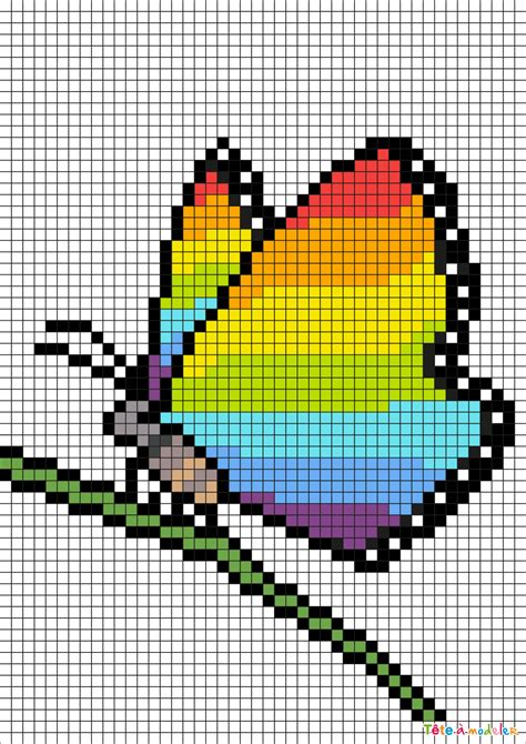 Meilleures images feuille pixel art a imprimer. Pixel Art papillon multicolore par Tête à modeler