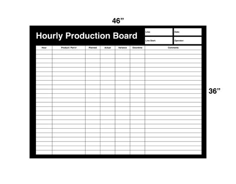 Hourly Production Tracking Board Black Aluminum Dry Erase 32 X 24