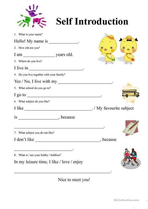 Esl Introduction Worksheet