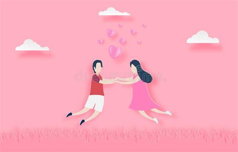 Lovely Joyful Couple And Heart On Pink Background Stock Vector
