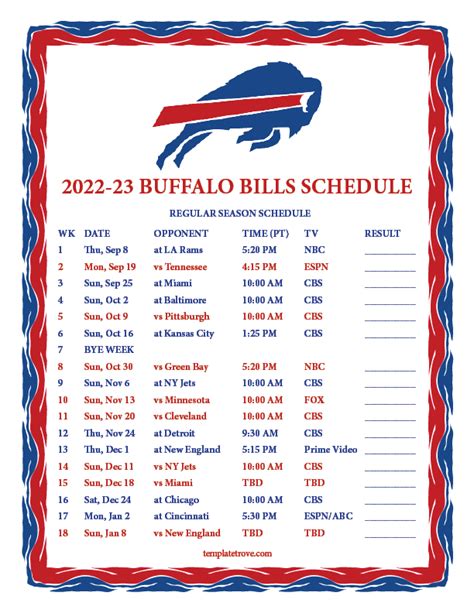 Printable 2022 2023 Buffalo Bills Schedule
