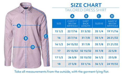 Tailored Dress Shirt Size Chart Haspel