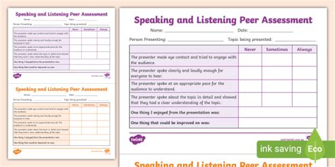Speaking And Listening Peer Assessment And Feedback
