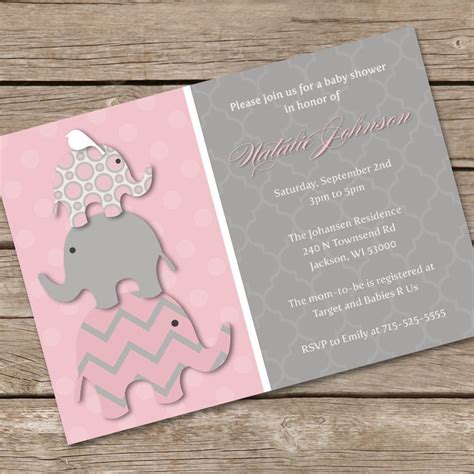 Showered from above free baby shower printables : Pink Elephant Baby Shower Invitation - DIY Printable ...
