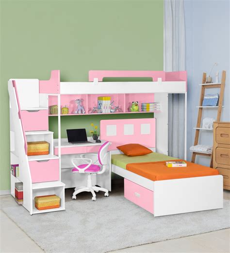Buy Milano Bunk Bed With Study Table In Pink By Alex Daisy Online Bed