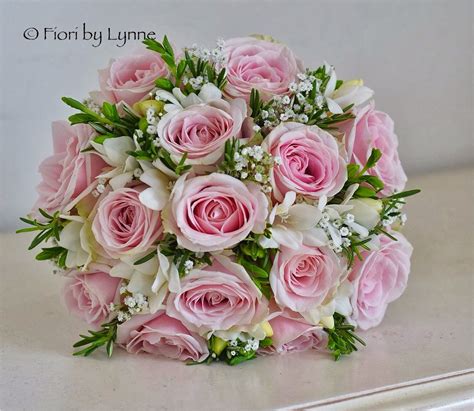 Pink Rose And Gypsophilia Bouquet With Rosemary Flower Bouquet