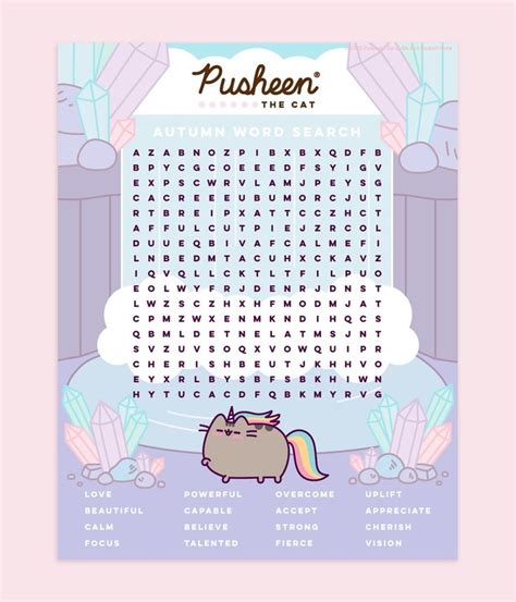 Printable Pusheenicorn Word Search Puzzle In 2021 Pusheen Cute