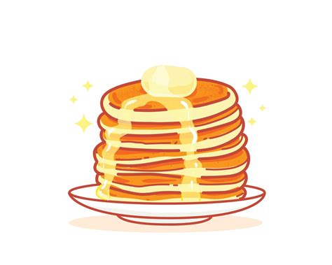 Pancake Honey Sweet Food Dessert Breakfast Hand Drawn Cartoon Art