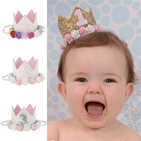 Baby Princess Tiara Crown Kids First Birthday Hat Sparkle Gold Flower