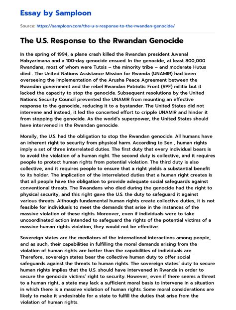 The U S Response To The Rwandan Genocide Free Essay Sample On Samploon Com