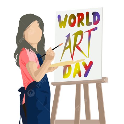 Easel Stand Png Picture World Art Day Girl Painting On Easel Stand