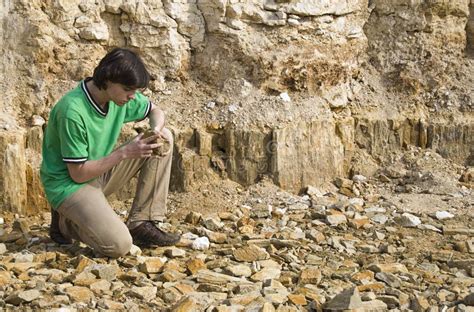 Young Geologist Studying Rock Type Stock Images Image 9653284