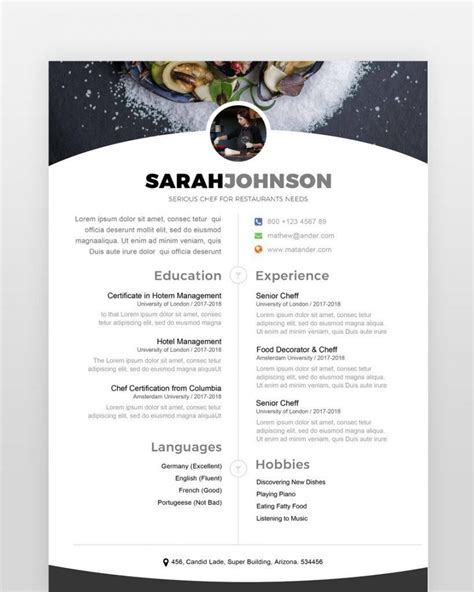Chef Resume Templatebeautiful And Clean Chef Resume Template Resume