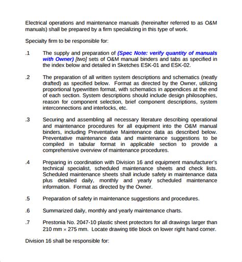 Operation And Maintenance Manual Template Pdf Template