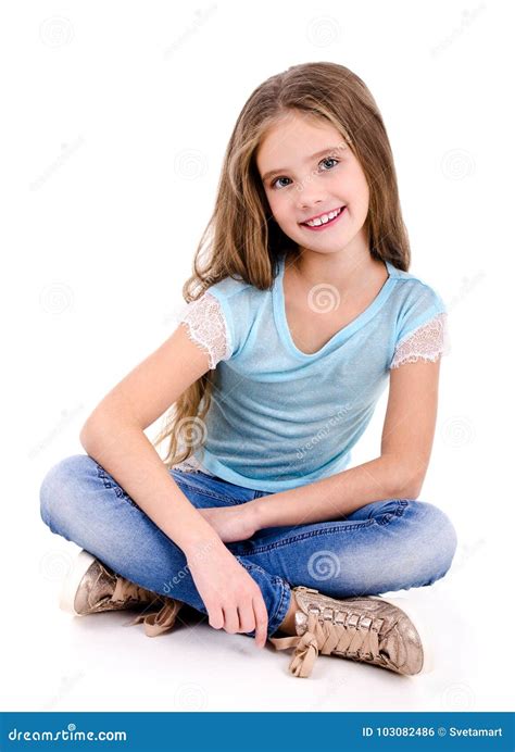 Portrait Of Adorable Smiling Happy Little Girl Child Isolated Stock