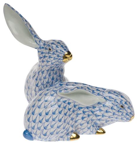 Herend Large Pair Of Rabbits Herend Figurines Herend Bunny Figurine