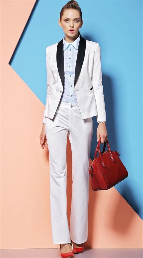 2015 New Elegant White Formal Women Pants Suits For Office Ladies Long