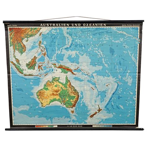 Vintage Pull Down Map Australia Oceania New Zealand Wall Chart Poster