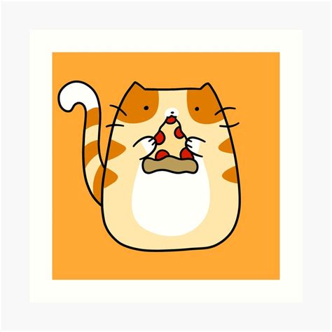Tabby Cat Eating Pizza Art Print By Saradaboru Redbubble