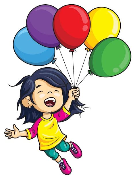 Premium Vector Cartoon Girl Holding Balloons