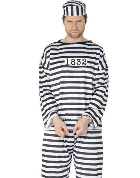 Convict Inmate Striped Outfit Mens Prisoner Uniform Costume