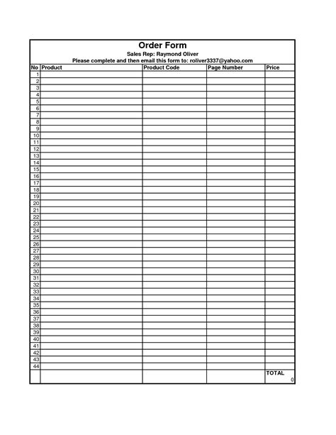 Blank Printable Order Forms Order Form Template Free Templates