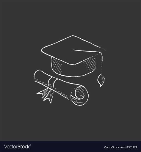 Graduation Cap With Paper Scroll Drawn In Chalk Vector Image