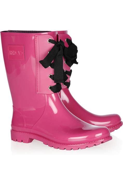 Red Valentino Laceup Rubber Rain Boots In Pink Fuchsia Lyst