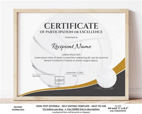 Editable Volleyball Certificate Template Sports Certificate Award