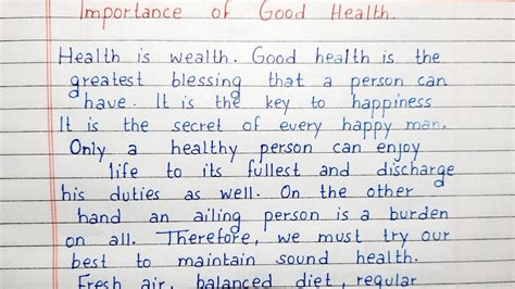 Write A Short Essay On Importance Of Good Health Essay Writing