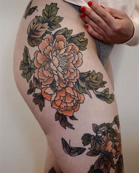 Hip Thigh Peonies Floral Hip Tattoo Tattoos Thigh Tattoos Women