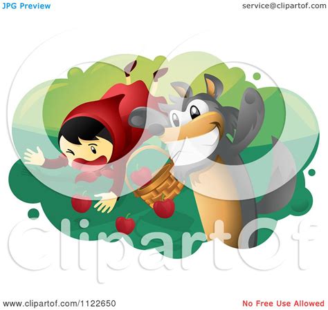 Cartoon Of The Bad Wolf Attacking Little Red Riding Hood Royalty Free Vector Clipart By