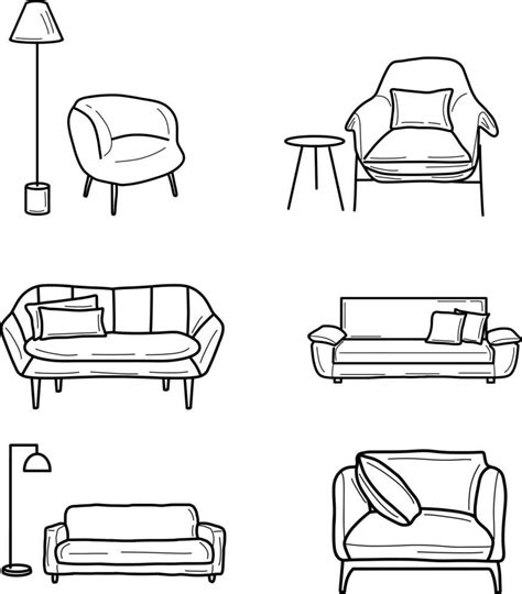 Hand Drawn Doodle Of Living Room Furniture Set