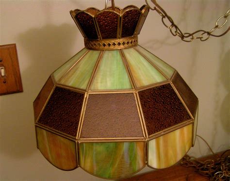 Vintage Tiffany Style Stained Glass Hanging Light Swag Chandelier Bar