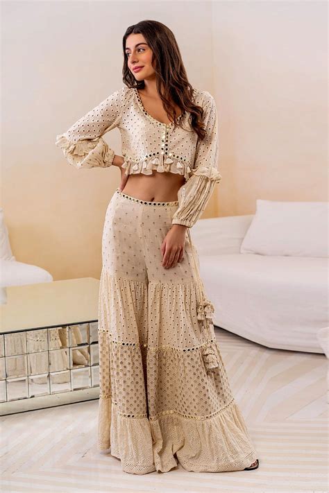 Buy Surily G Ivory Cotton Cutwork Crop Top Online Aza Fashions