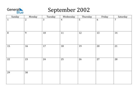 September 2002 Calendar Pdf Word Excel
