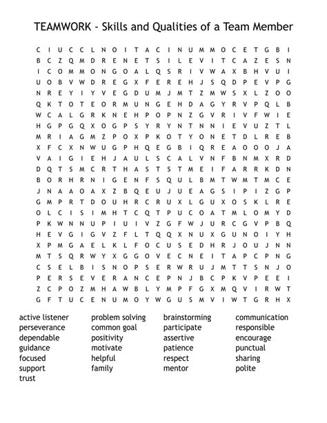 Teamwork Skills And Qualities Of A Team Member Word Search Wordmint