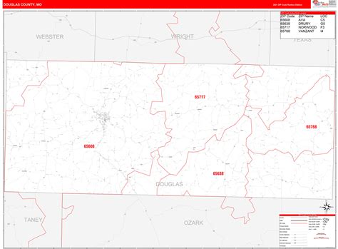 Douglas County Mo Zip Code Wall Map Red Line Style By Marketmaps