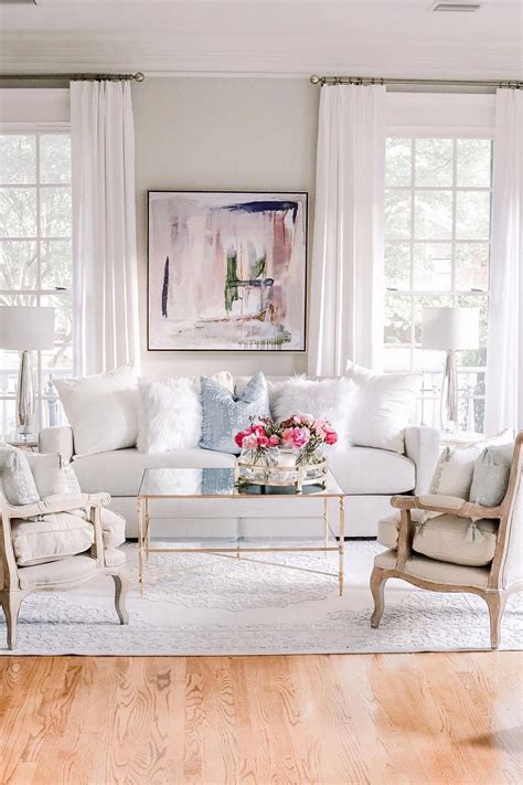 Abstract Art Blush Blue White And Gold Living Room