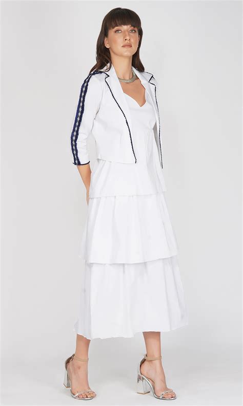 White Layered Dress With Jacket Set Of 2 Kovet Invogue